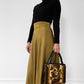 1980s Moss Yellow High-Waisted Fit and Flare Midi-Length Skirt
