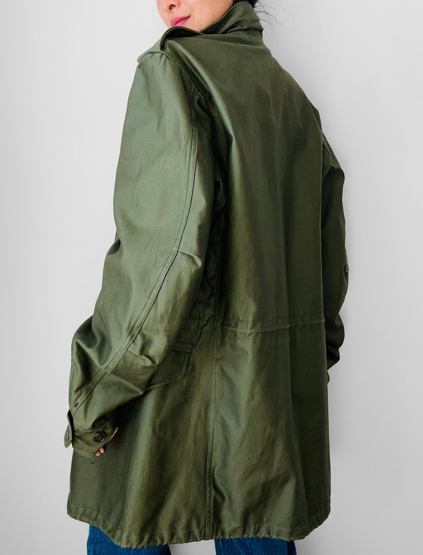 1950s Made in Canada Army Green Military Lined Zip Front Snap Button Field Jacket - M/L