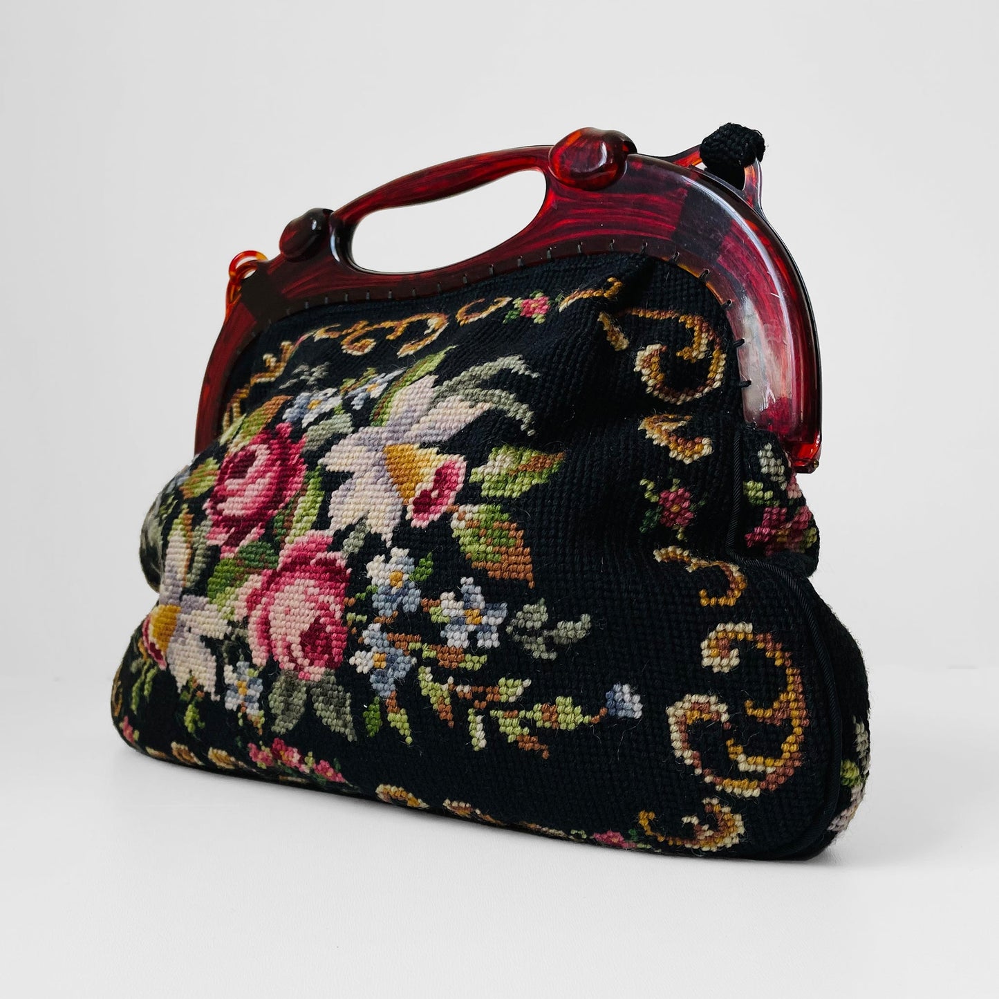 1930s-1940s Floral Needlepoint Bag