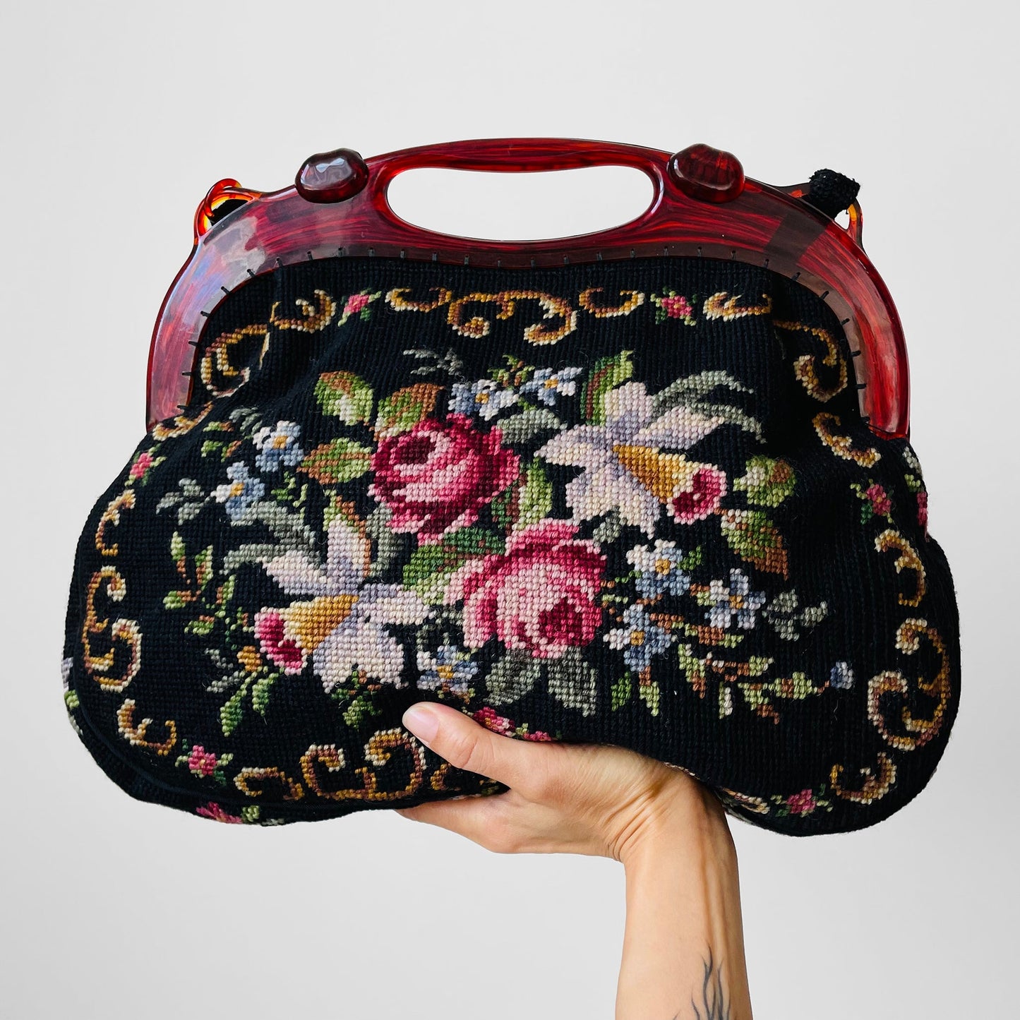 1930s-1940s Floral Needlepoint Bag