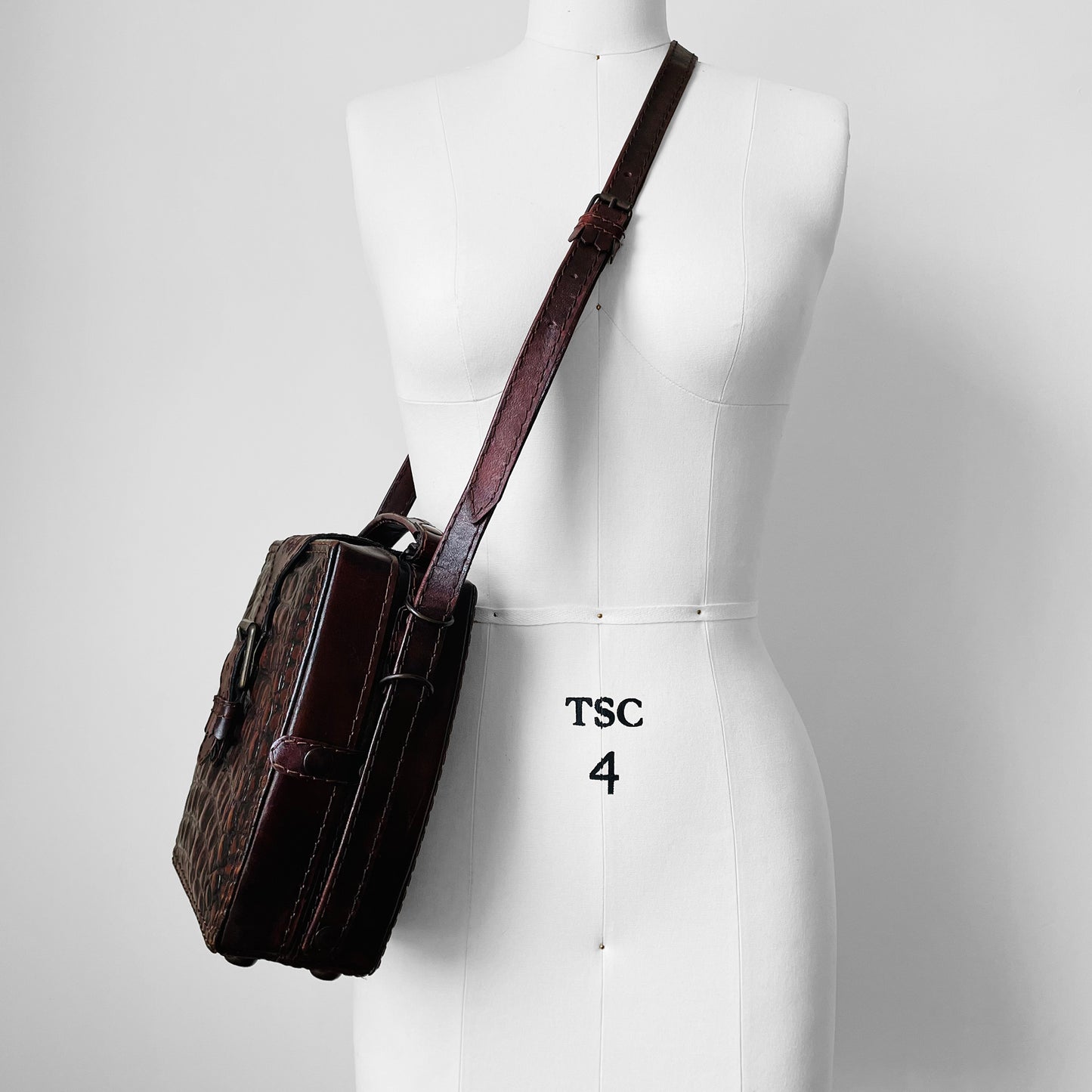 Textured Leather Structured Crossbody Satchel