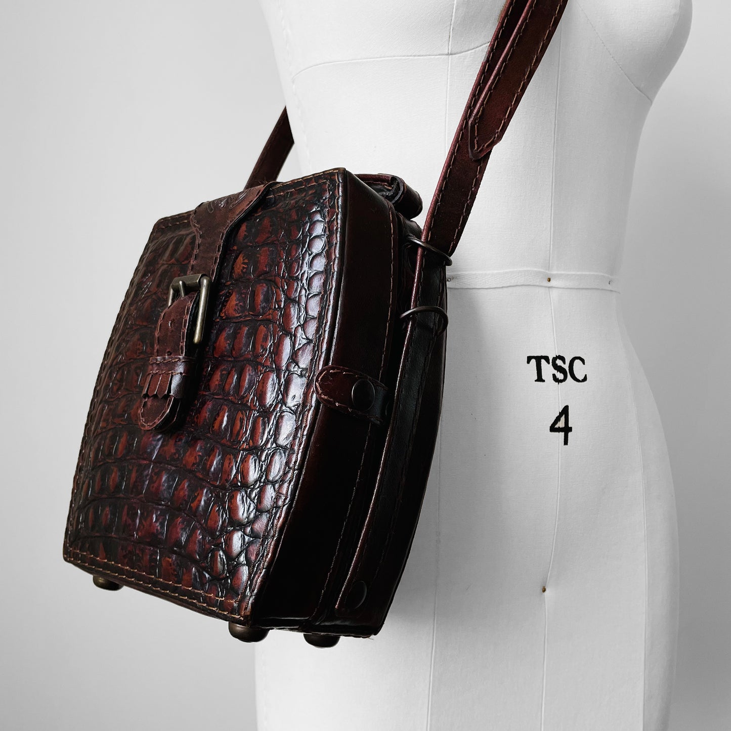 Textured Leather Structured Crossbody Satchel