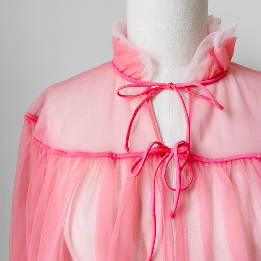 1950s Pink Baby Doll Ruffle Top - S/M