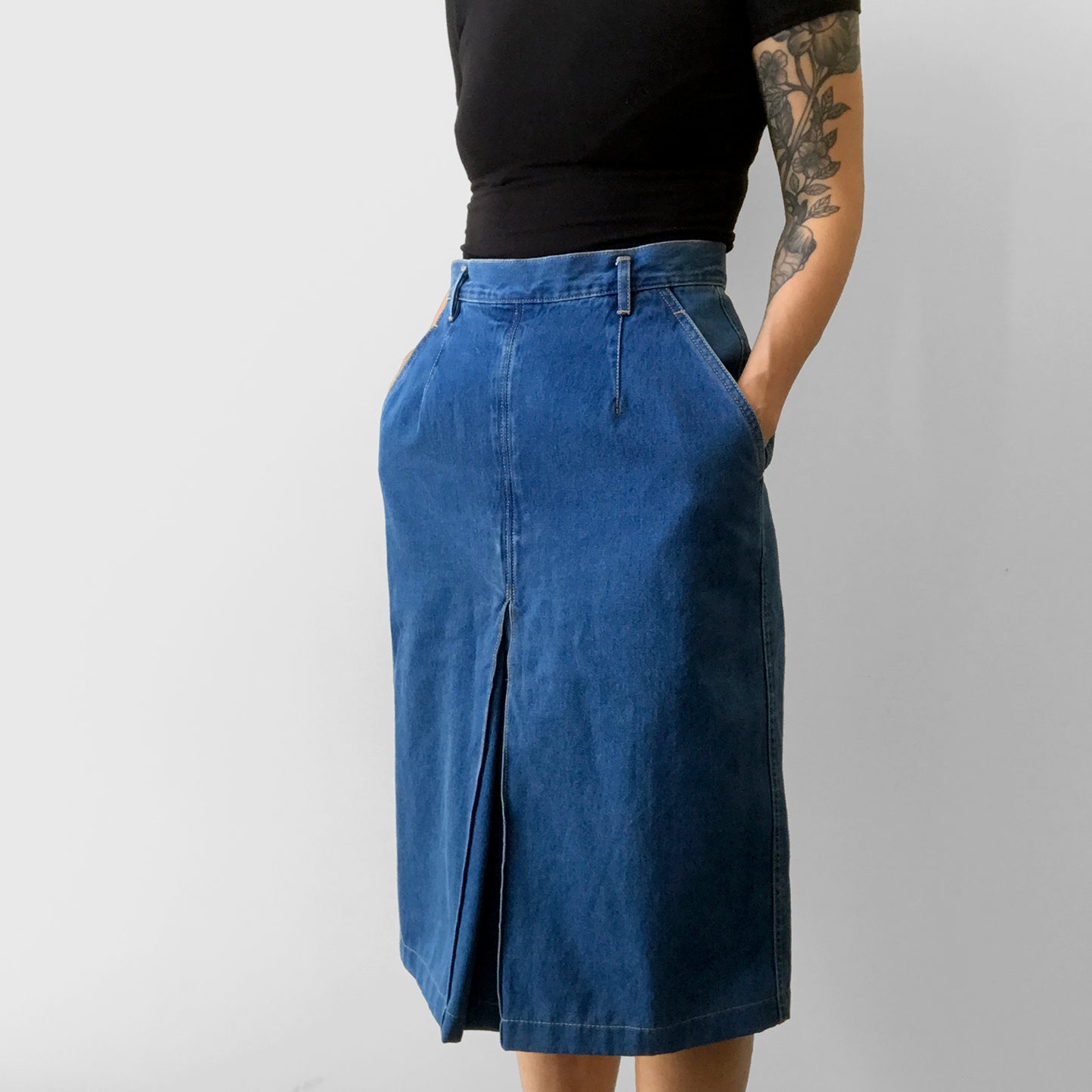 1990s Button-Front Denim Blue Jean Skirt