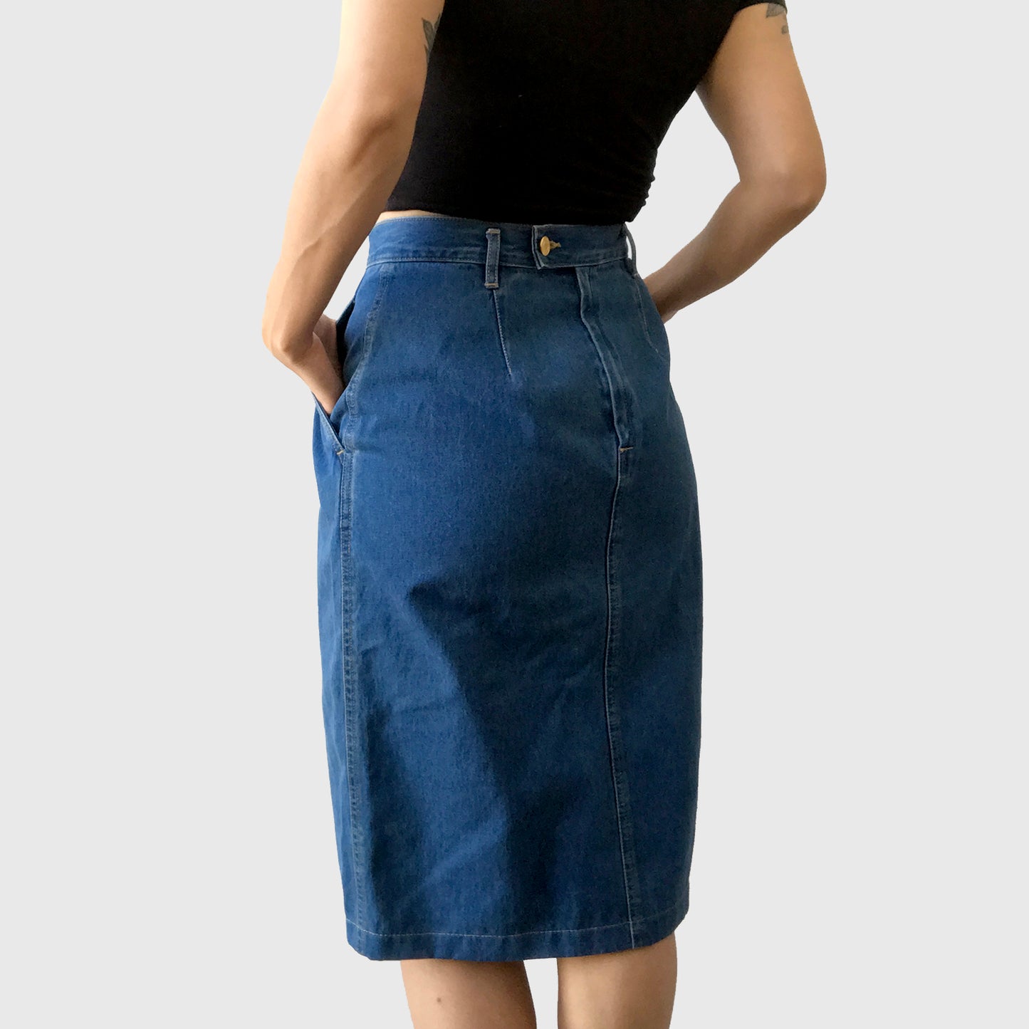 1990s Button-Front Denim Blue Jean Skirt