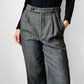 1980s Charcoal Grey Wool Blend Tweed Pleated Waist High-Waisted Trousers - Waist 28
