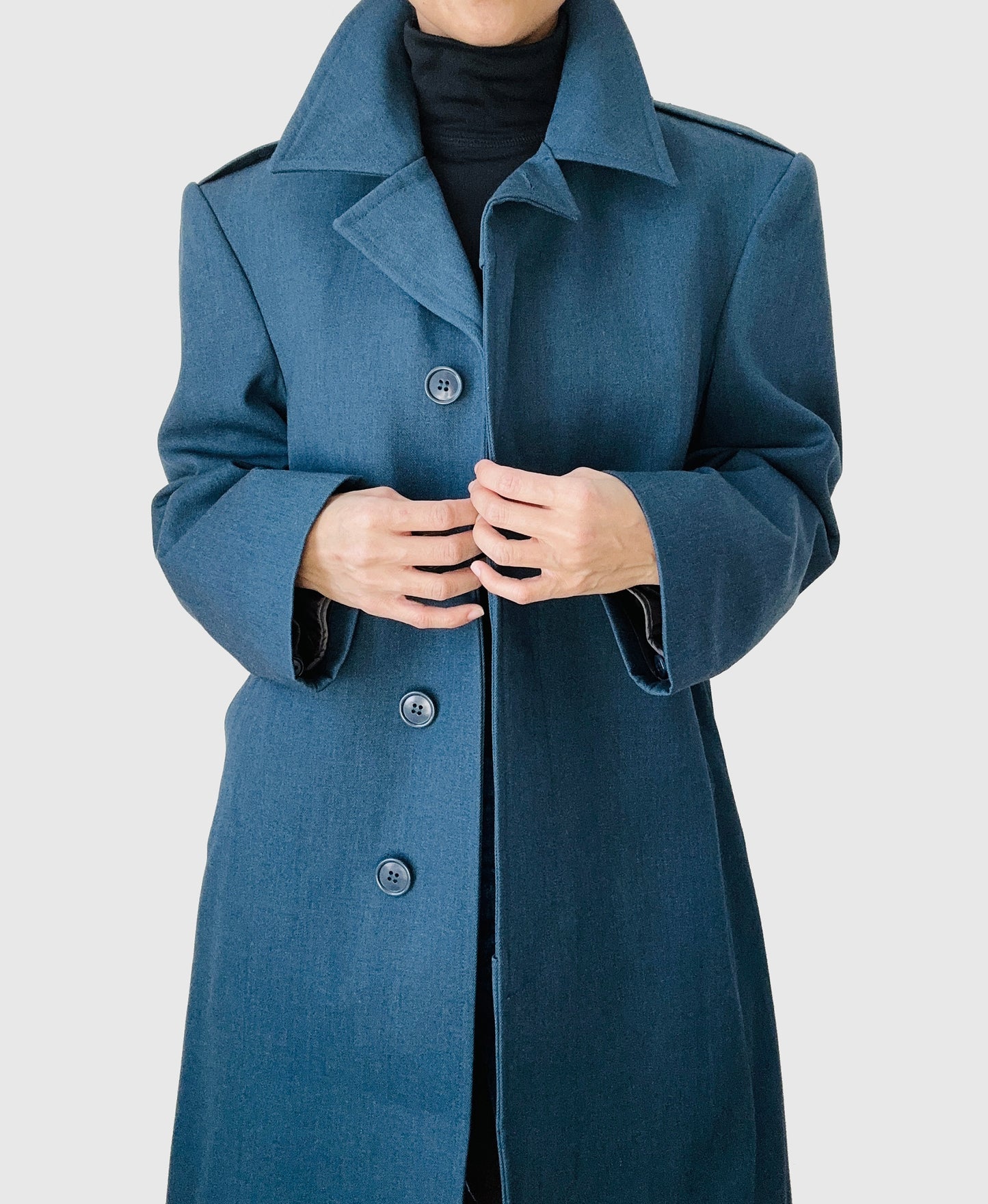 1990s Blue Air Force Quilted Lining Wool Midi-Length Coat - Sz. M