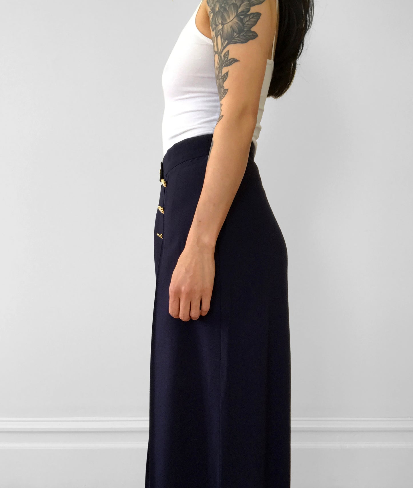 1990s Blue Naval Inspired Pleated Wide-Leg Pant