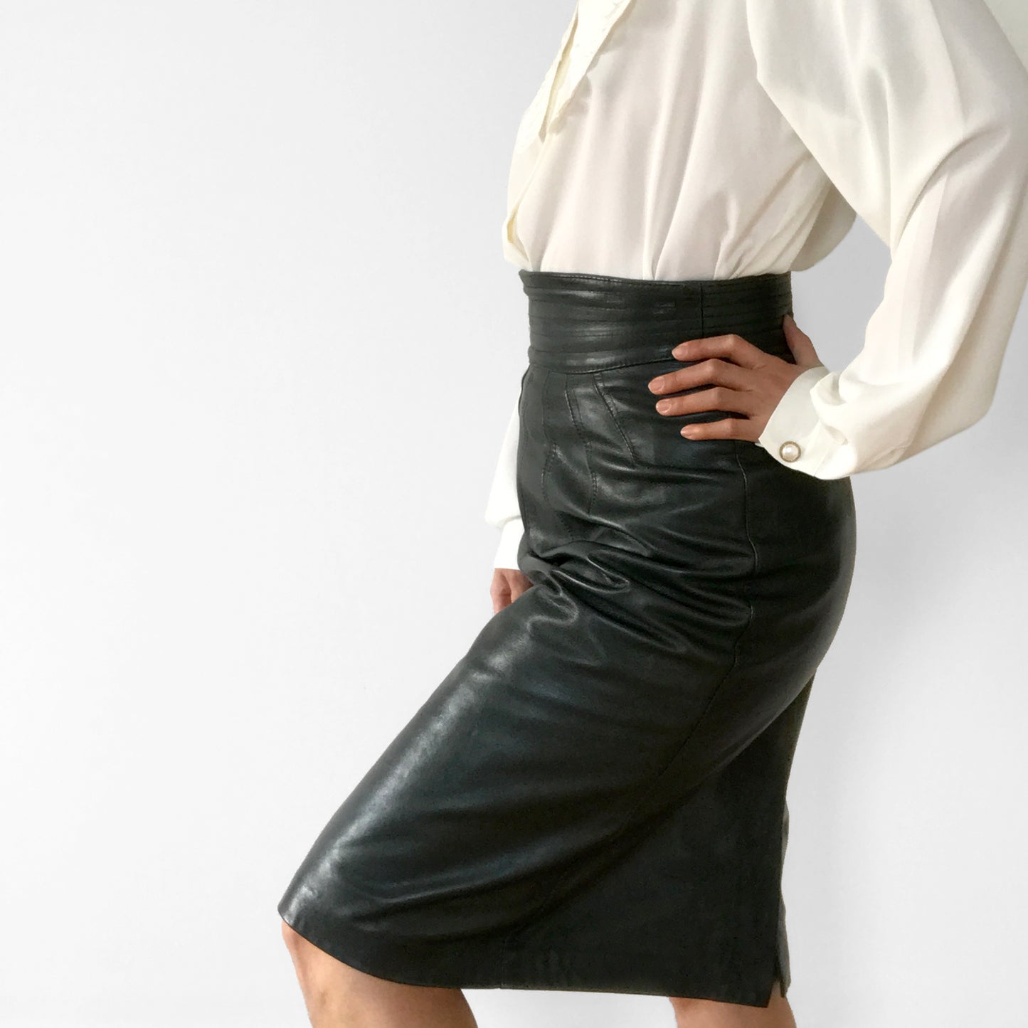 1980s Dark Olive High-Waisted Buttery Soft Leather Skirt