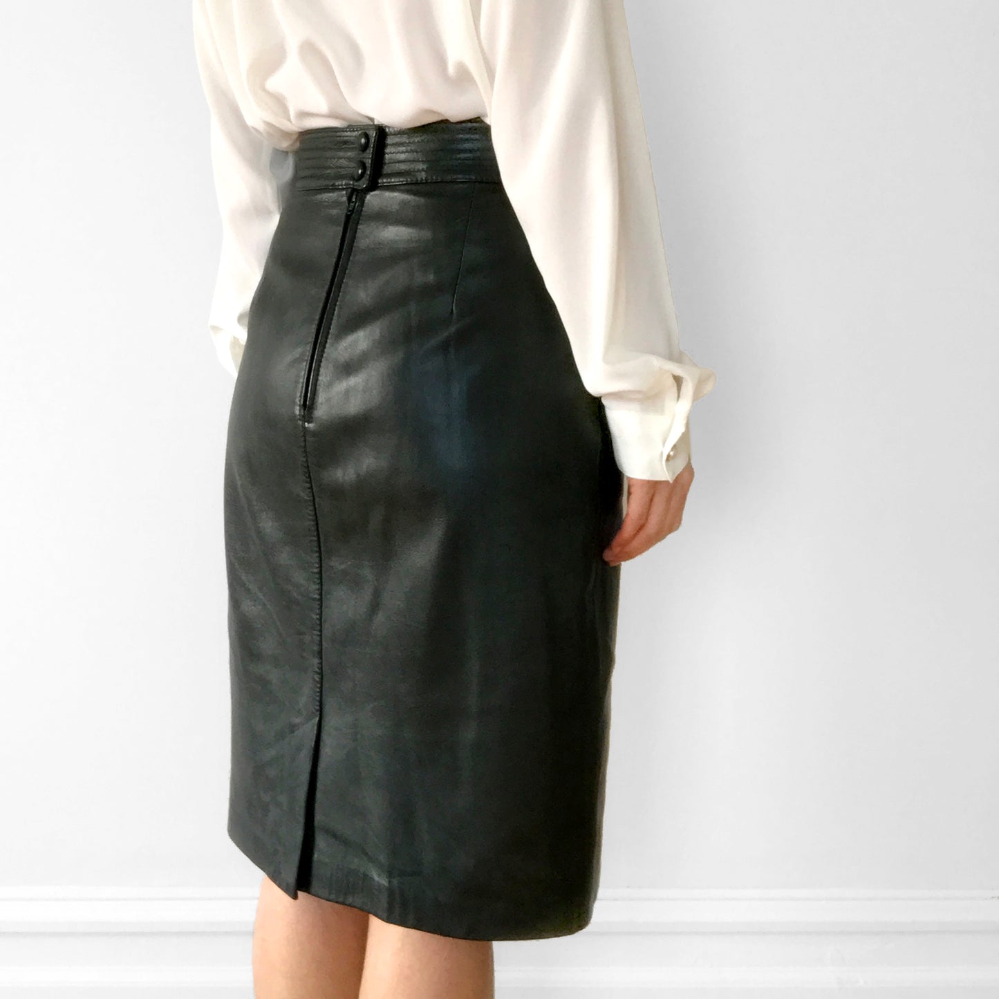 1980s Dark Olive High-Waisted Buttery Soft Leather Skirt