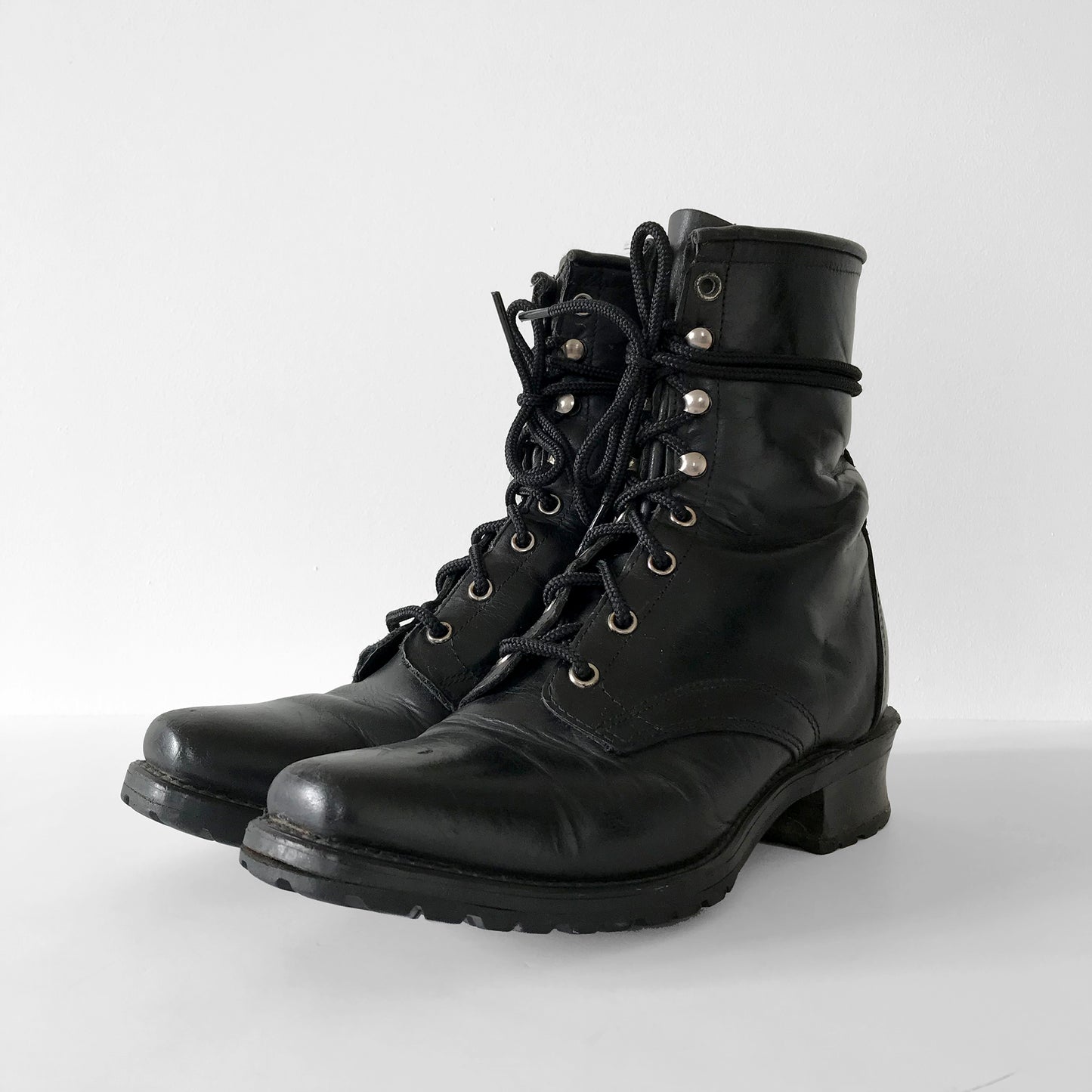 Well-Worn Black Leather Lace-Up Combat-Style Military-Style Boots