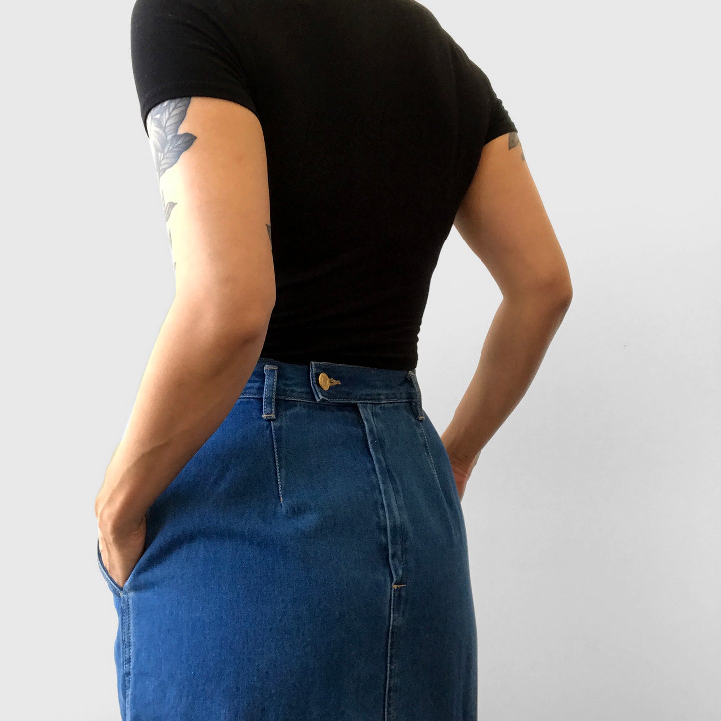 1990s Button-Front Denim Blue Jean Skirt