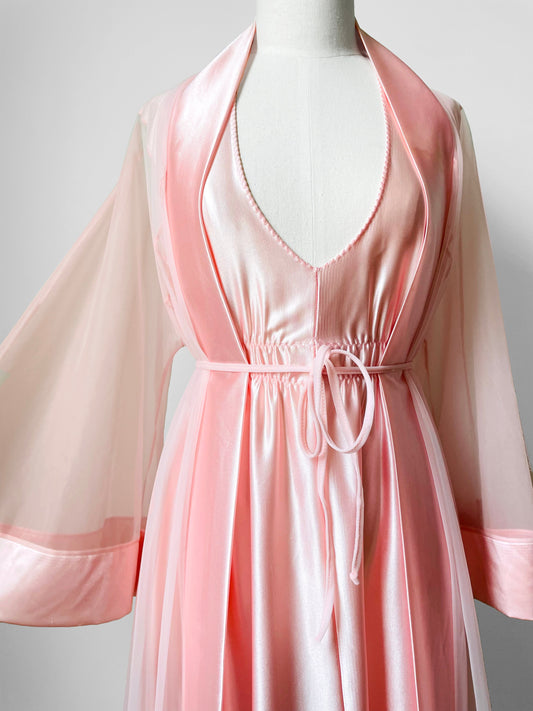 1950s-1960s Pink Two-Piece Night Gown and Duster - O/S