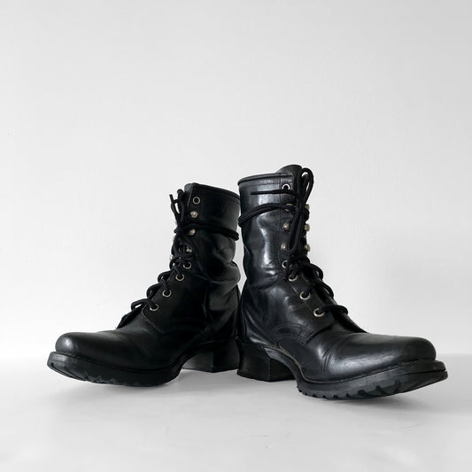 Well-Worn Black Leather Lace-Up Combat-Style Military-Style Boots