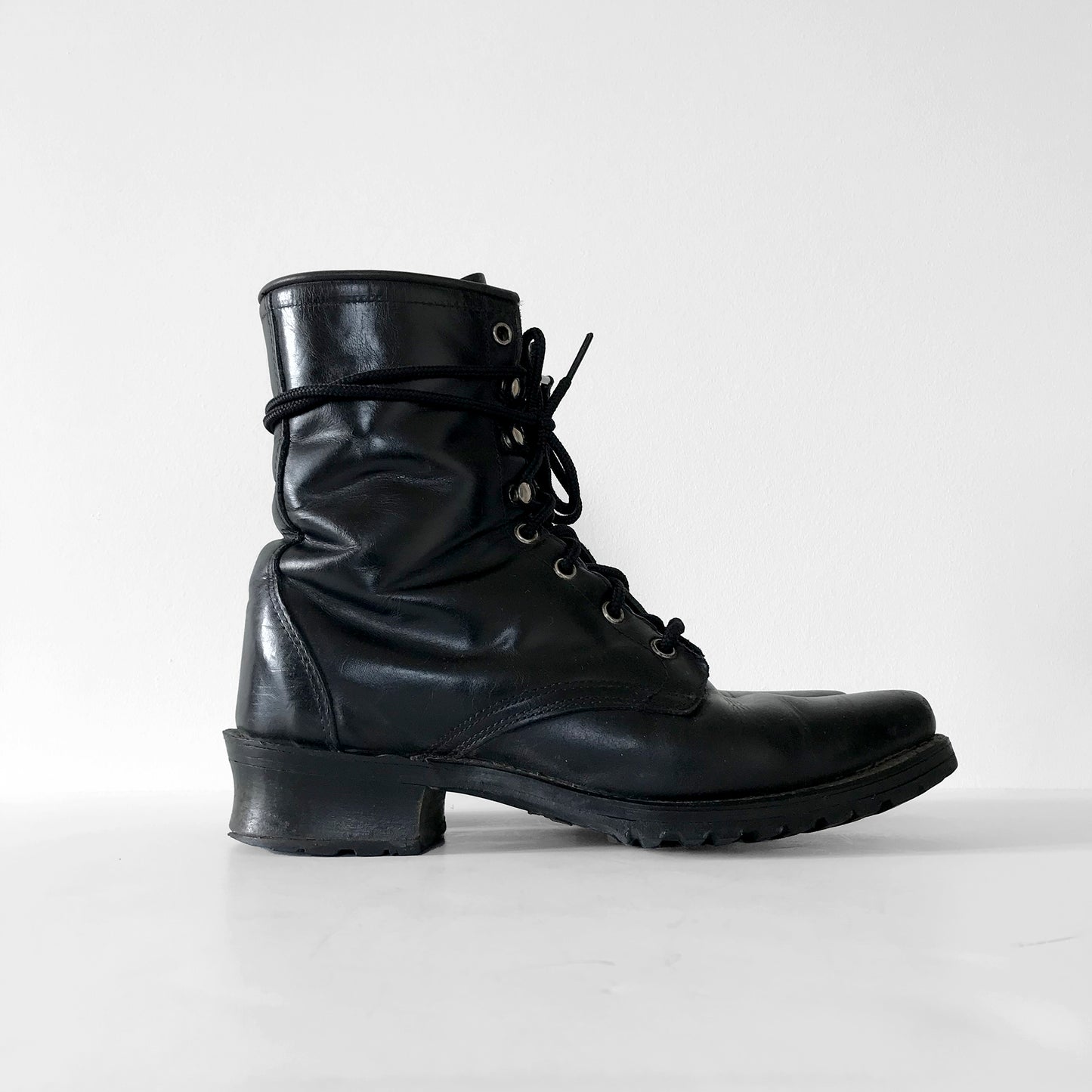 Well-Worn Black Leather Lace-Up Combat-Style Military-Style Boots