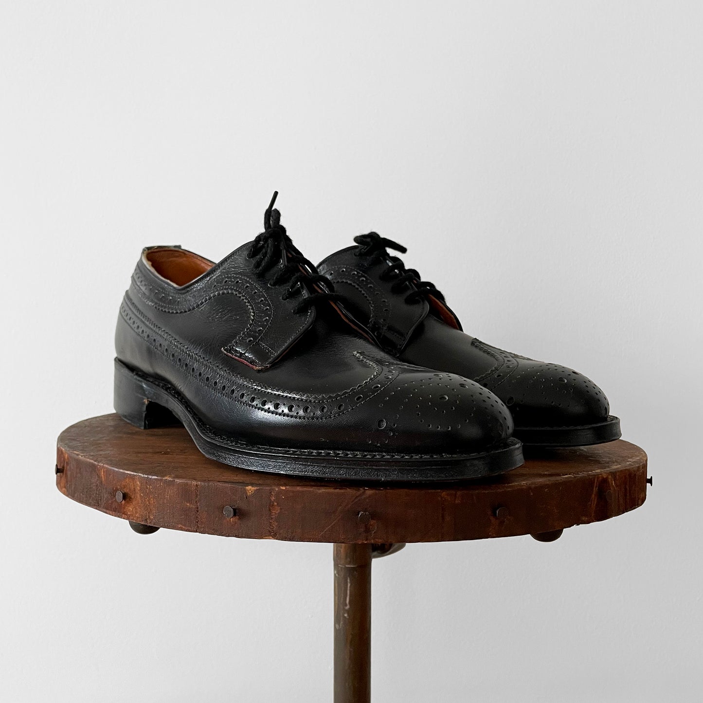 1960s-1970s Made in England Black Leather Brogue Oxford, Unisex Lace-Up Shoes