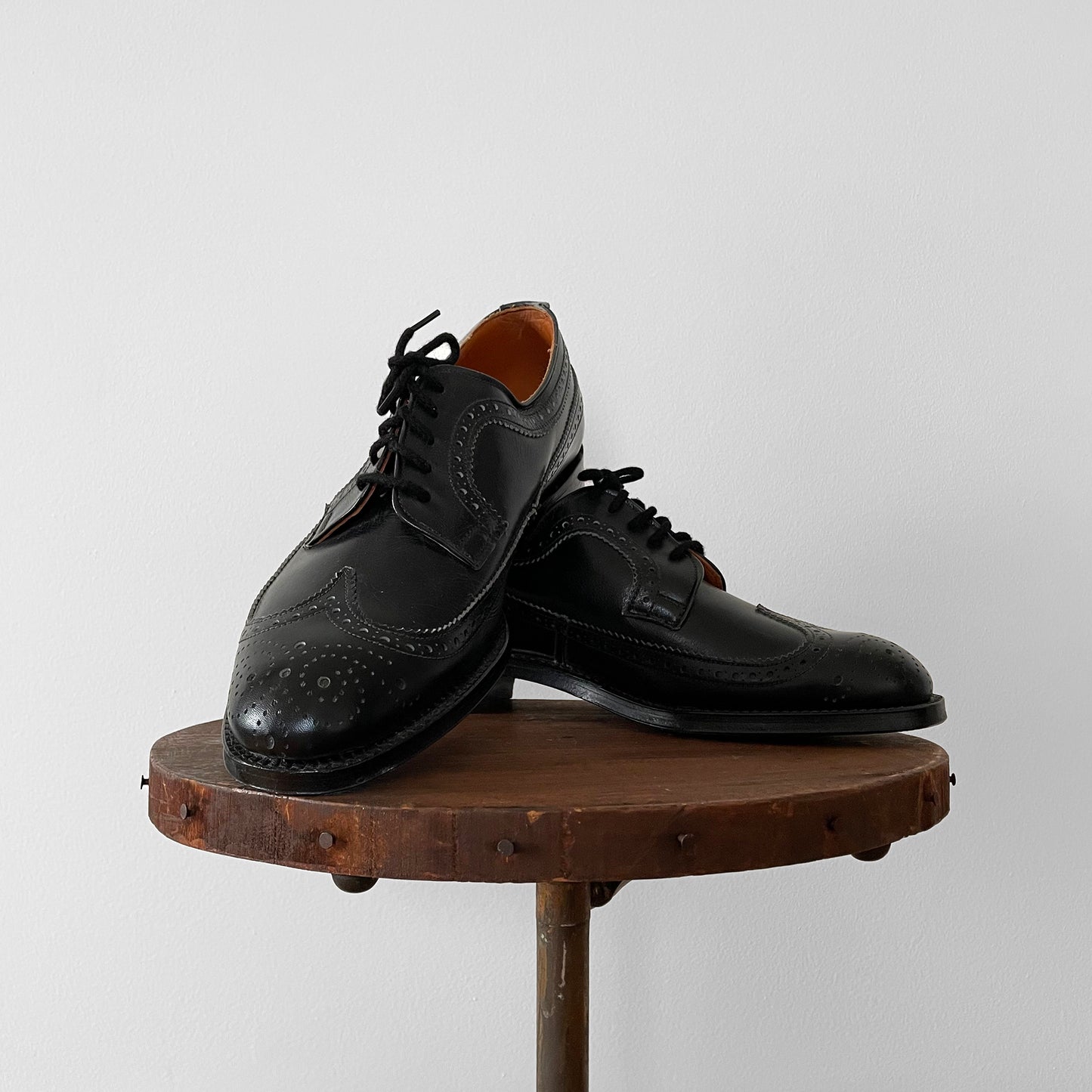 1960s-1970s Made in England Black Leather Brogue Oxford, Unisex Lace-Up Shoes