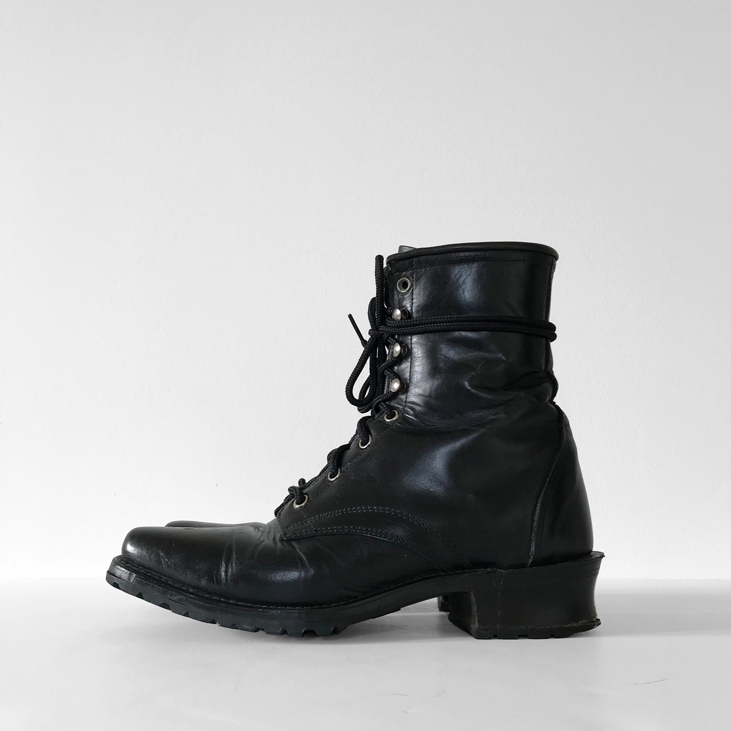 Well-Worn Black Leather Lace-Up Combat-Style Military-Style Boots