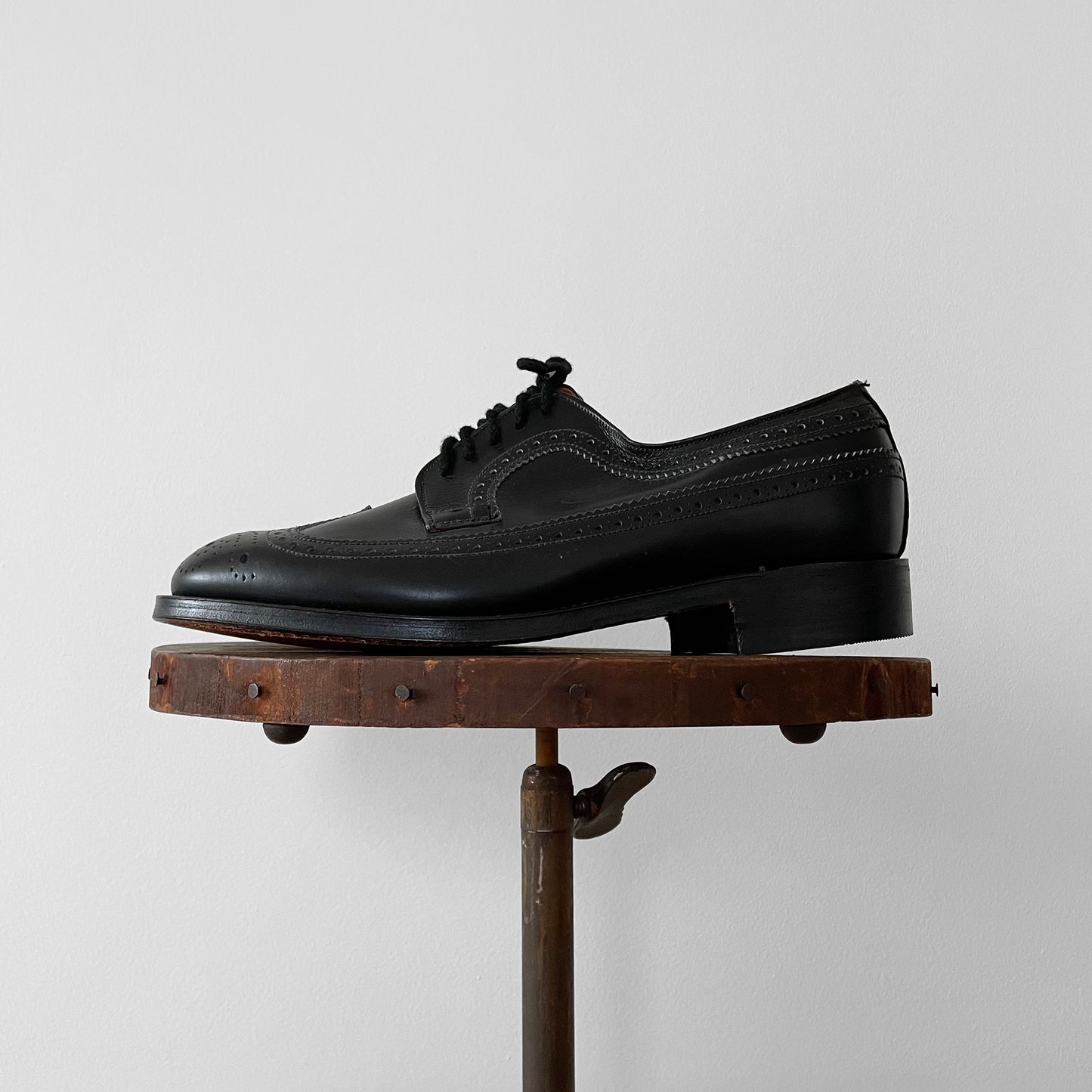 1960s-1970s Made in England Black Leather Brogue Oxford, Unisex Lace-Up Shoes