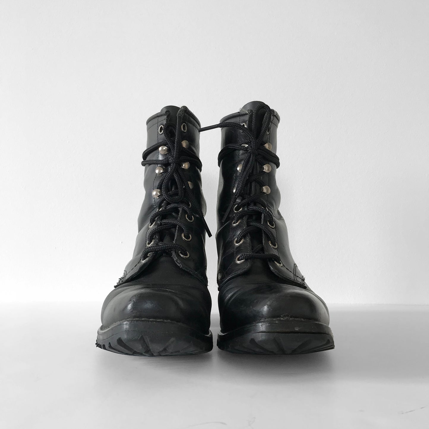 Well-Worn Black Leather Lace-Up Combat-Style Military-Style Boots