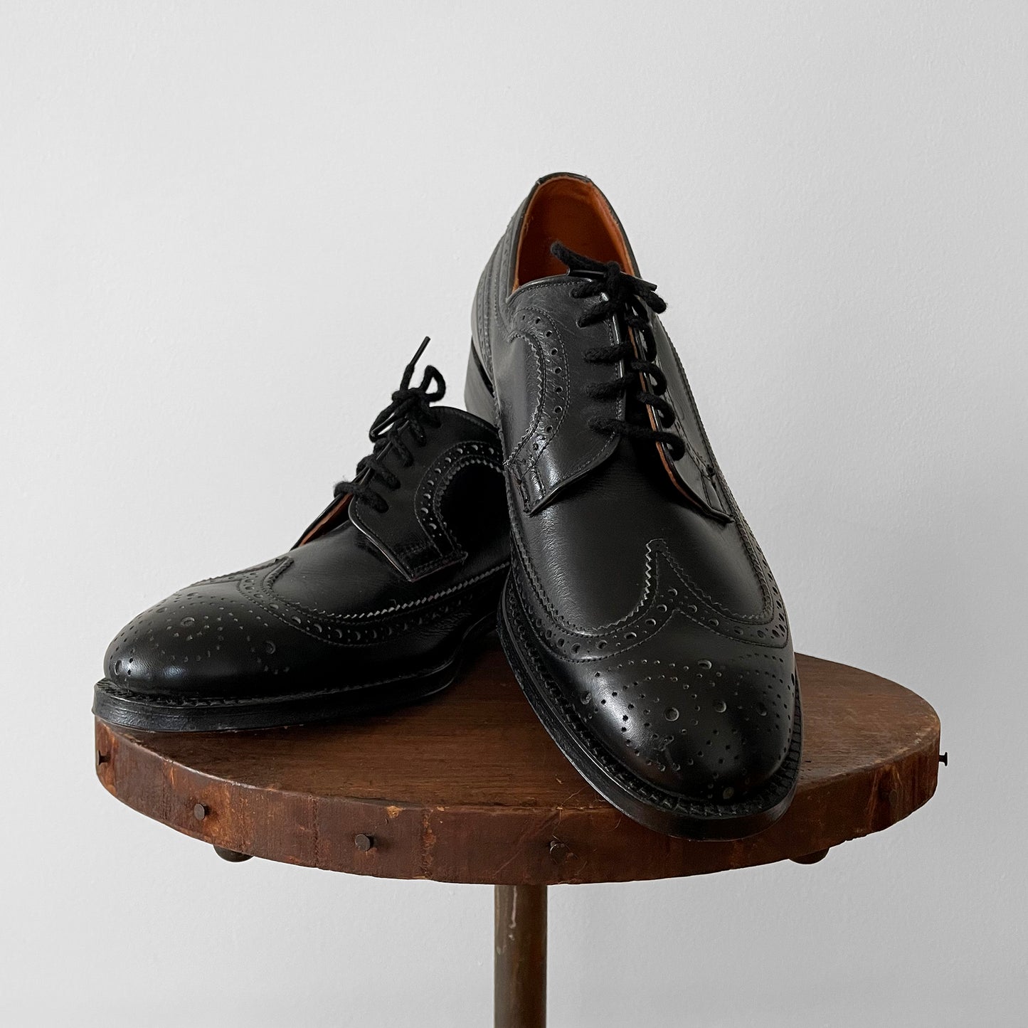 1960s-1970s Made in England Black Leather Brogue Oxford, Unisex Lace-Up Shoes