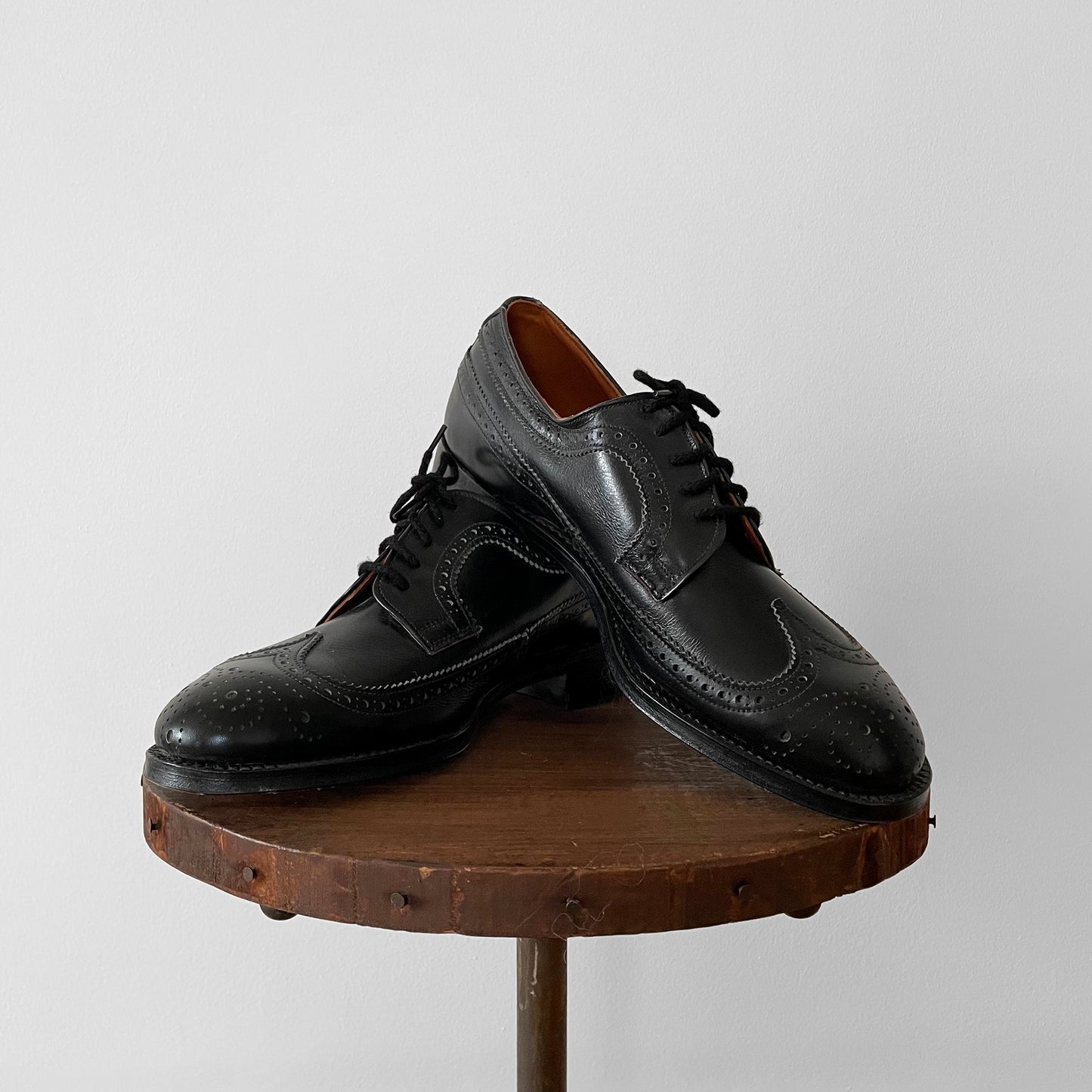 1960s-1970s Made in England Black Leather Brogue Oxford, Unisex Lace-Up Shoes