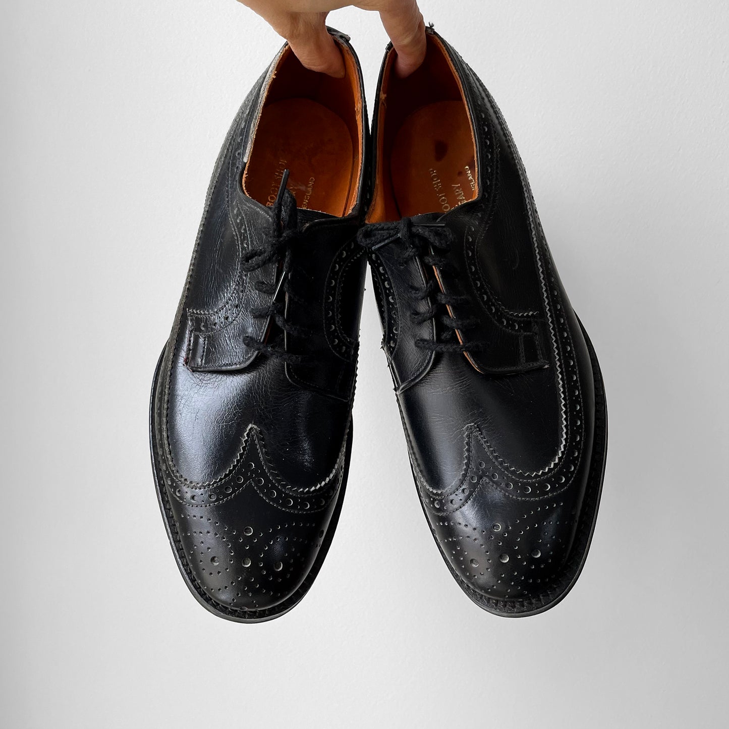 1960s-1970s Made in England Black Leather Brogue Oxford, Unisex Lace-Up Shoes