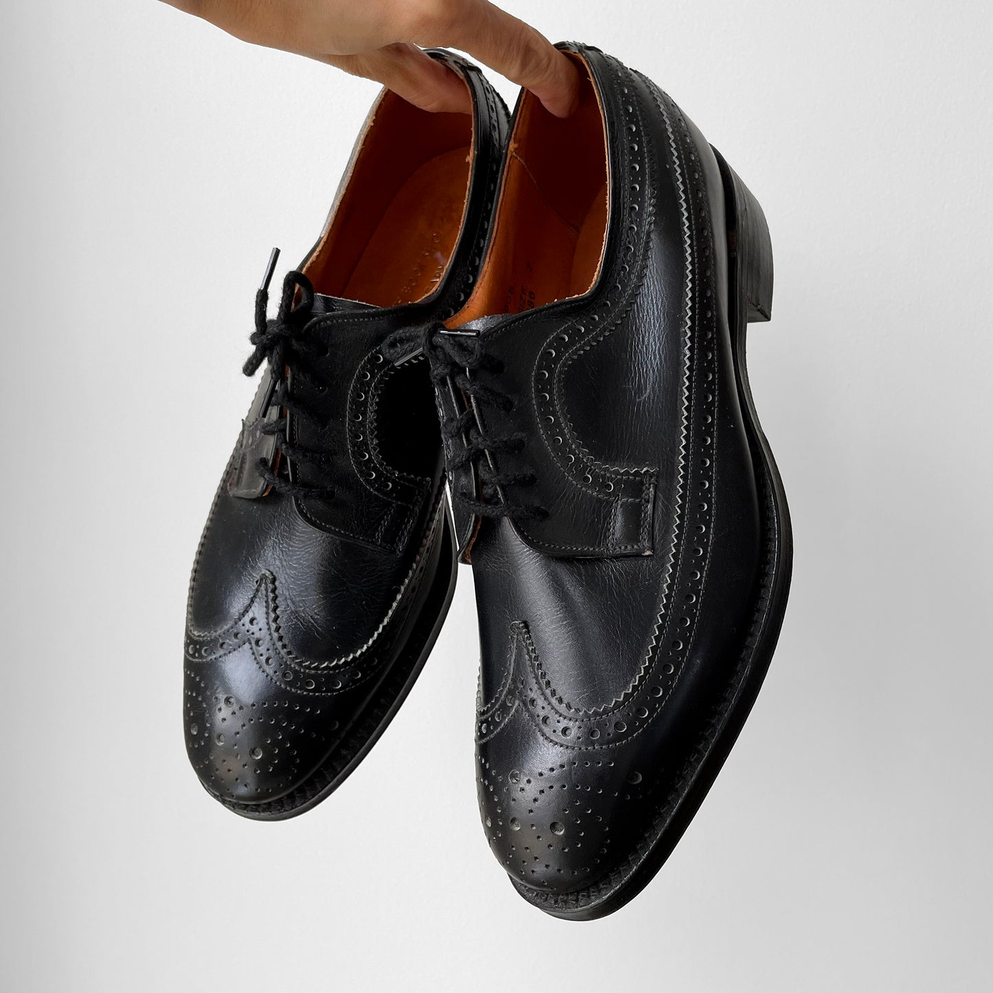 1960s-1970s Made in England Black Leather Brogue Oxford, Unisex Lace-Up Shoes