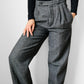 1980s Charcoal Grey Wool Blend Tweed Pleated Waist High-Waisted Trousers - Waist 28