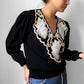 1980s Beaded Collar Pleated-Shoulder Knit Sweater Top