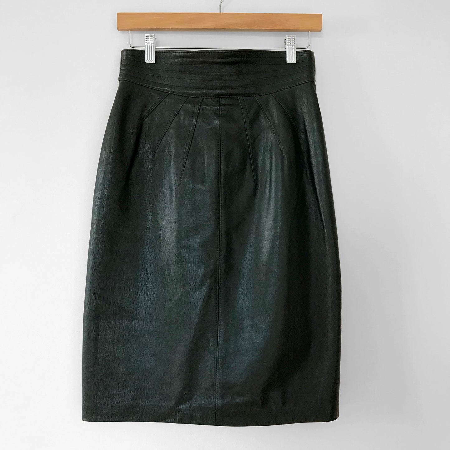 1980s Dark Olive High-Waisted Buttery Soft Leather Skirt