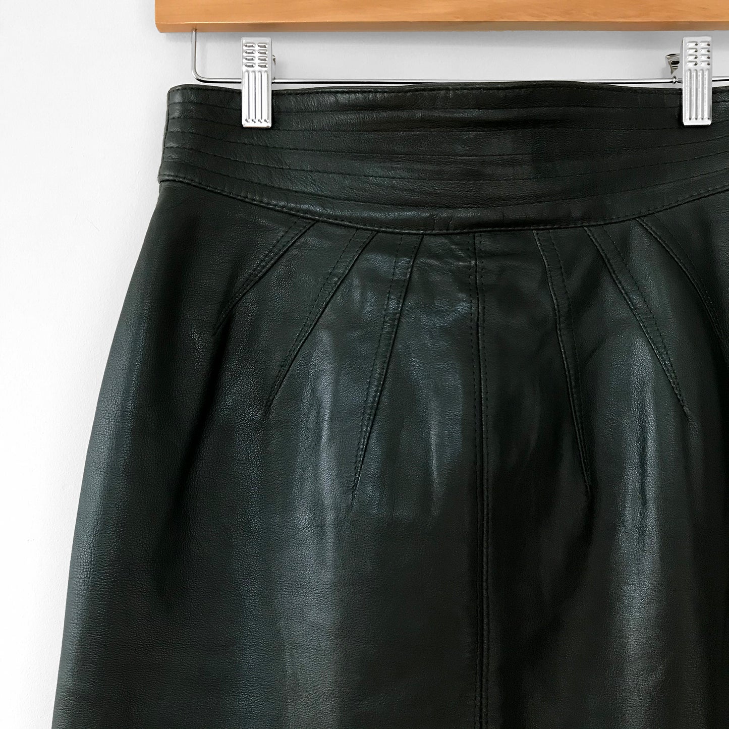 1980s Dark Olive High-Waisted Buttery Soft Leather Skirt