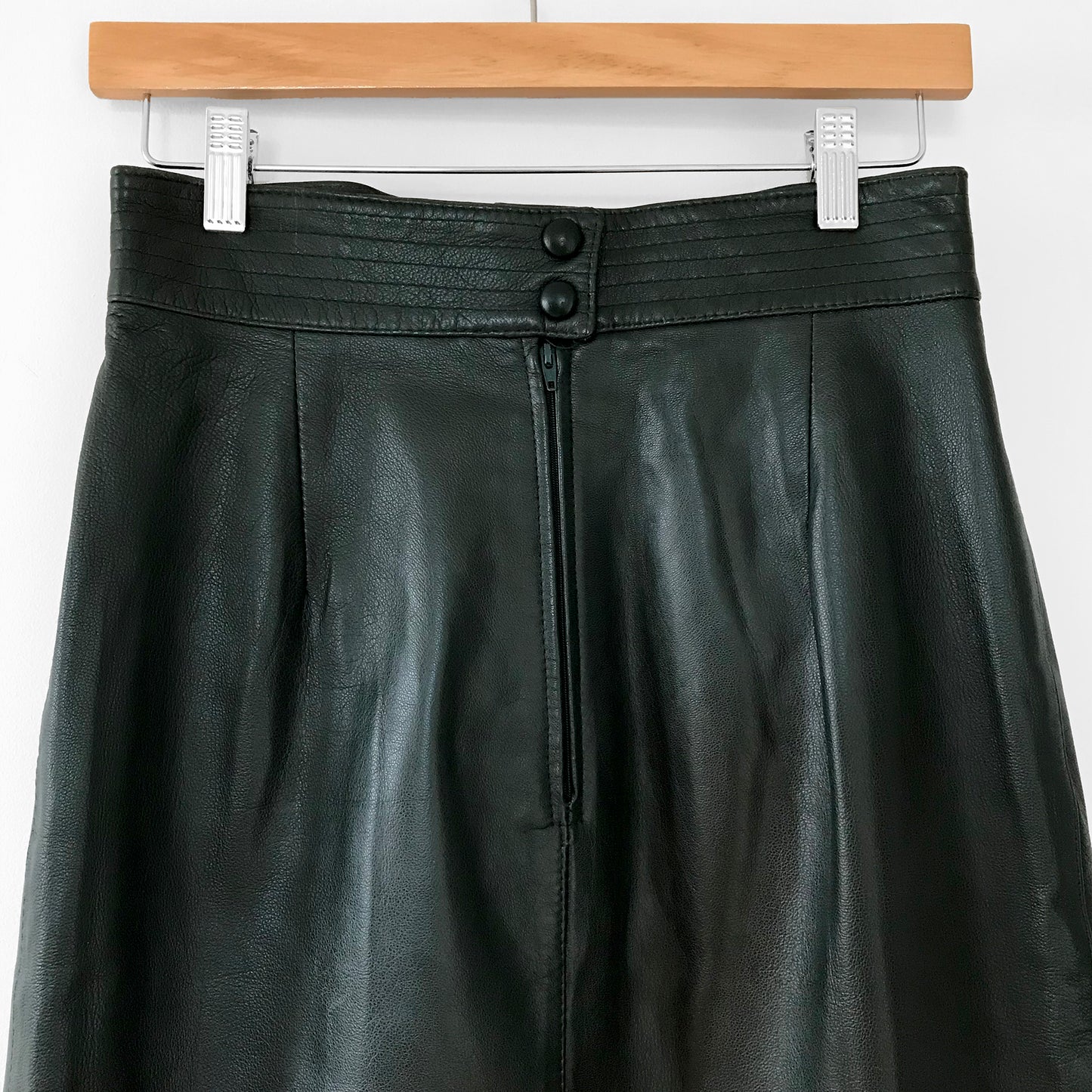 1980s Dark Olive High-Waisted Buttery Soft Leather Skirt