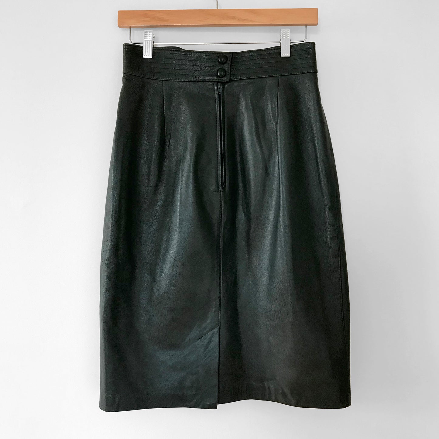 1980s Dark Olive High-Waisted Buttery Soft Leather Skirt