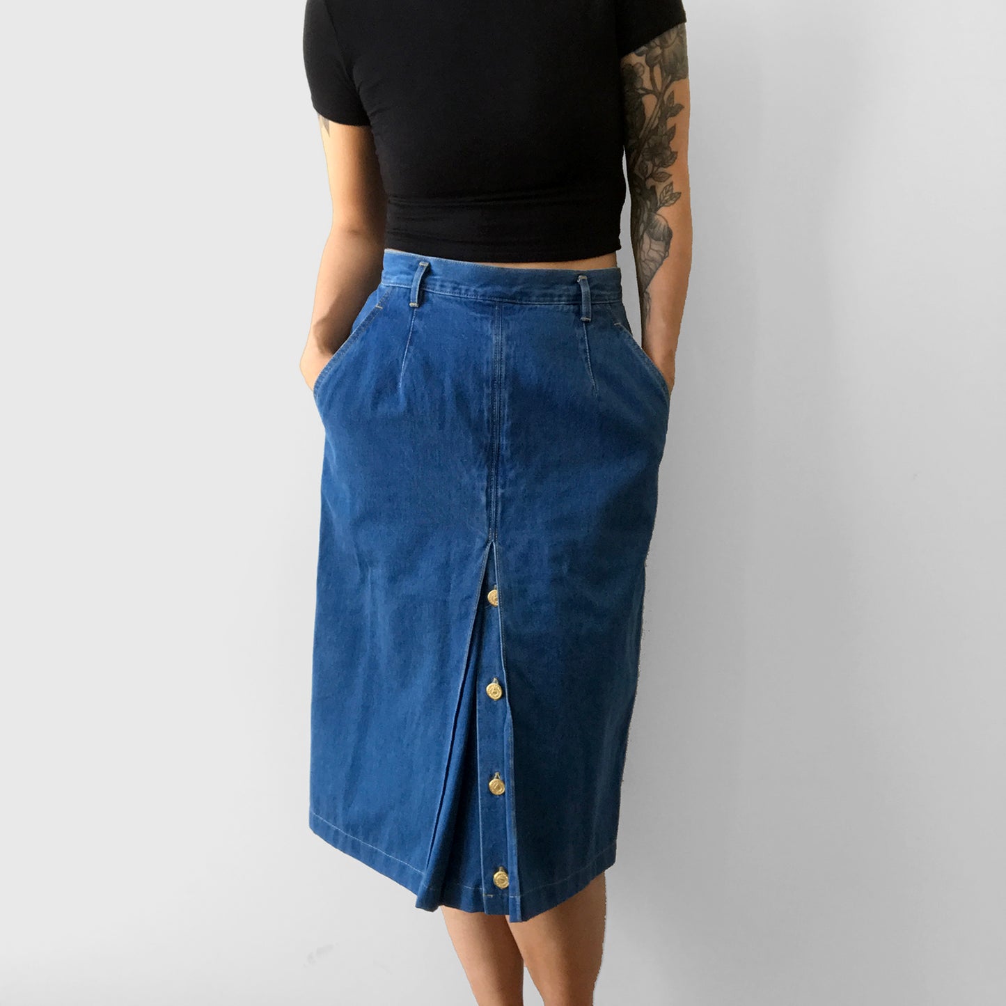 1990s Button-Front Denim Blue Jean Skirt