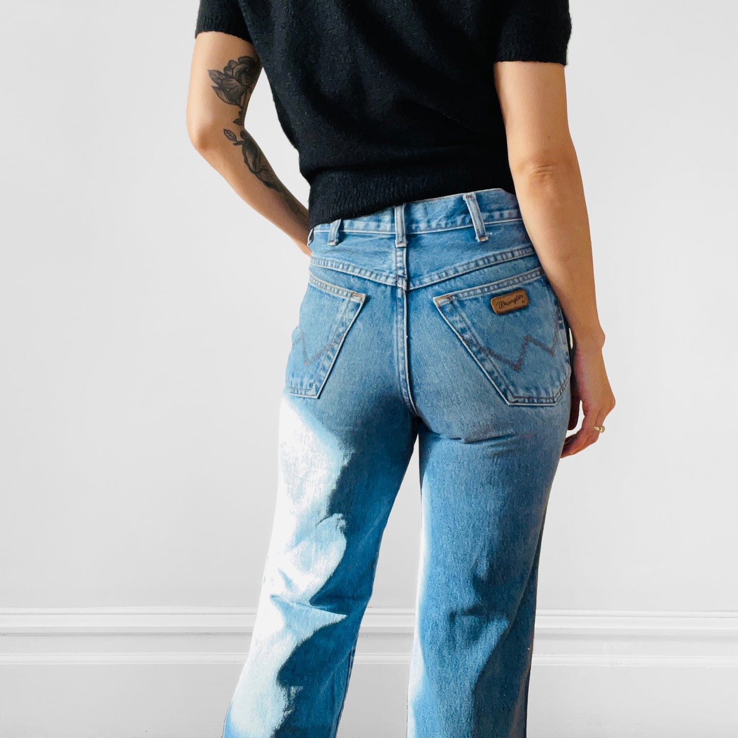 Faded Distressed Well-Worn Grunge Bootcut WRANGLER Denim Jeans