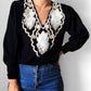 1980s Beaded Collar Pleated-Shoulder Knit Sweater Top