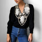 1980s Beaded Collar Pleated-Shoulder Knit Sweater Top