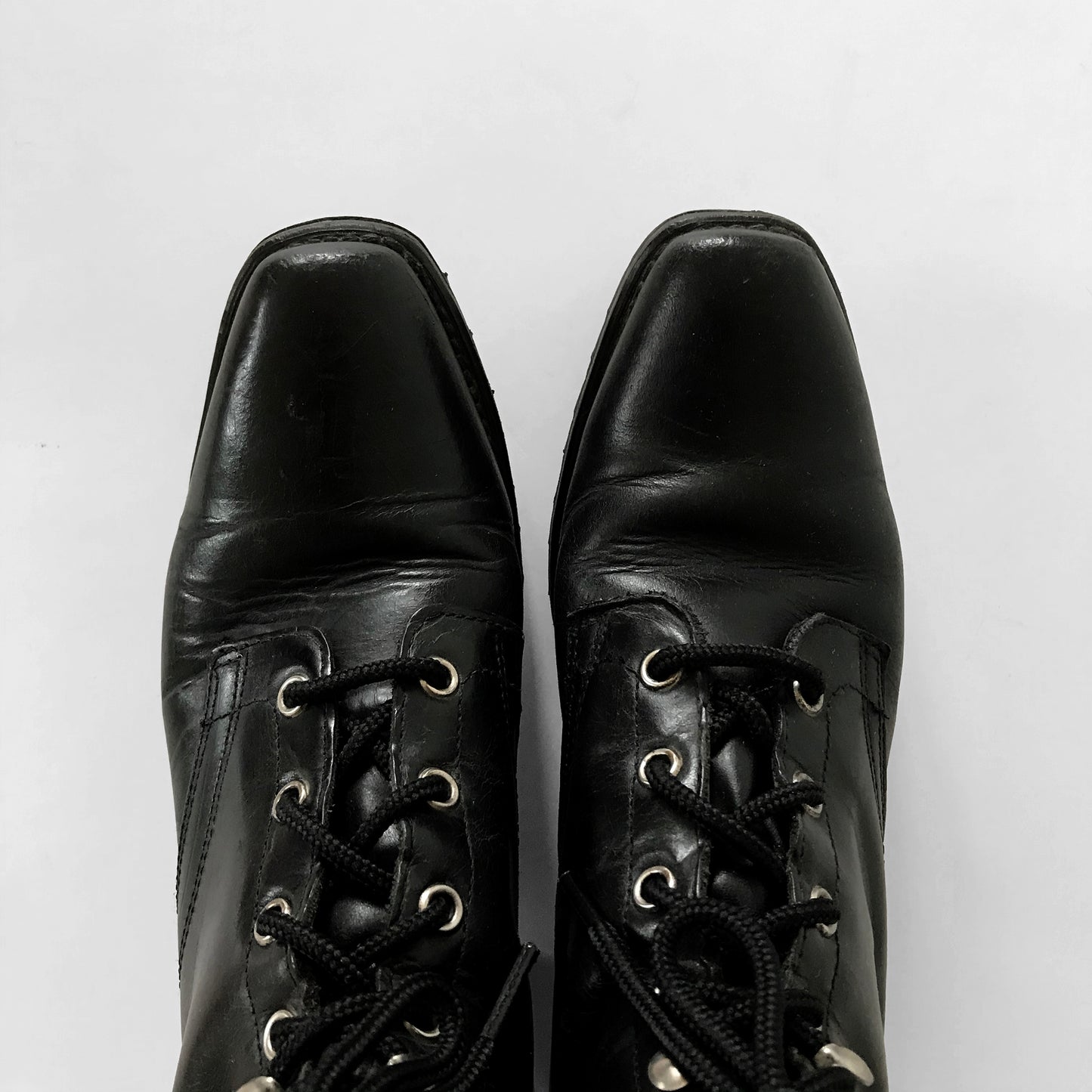 Well-Worn Black Leather Lace-Up Combat-Style Military-Style Boots