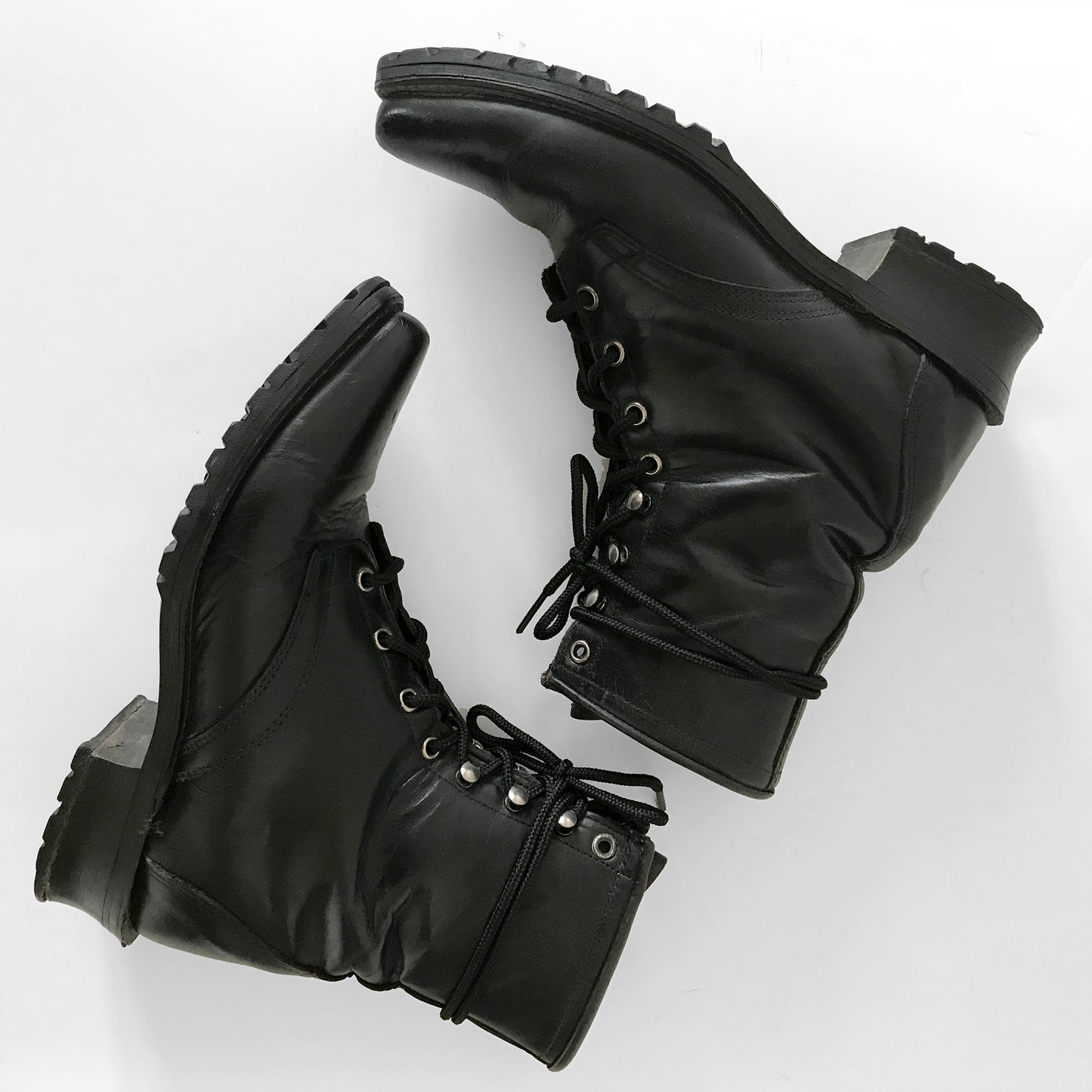 Well-Worn Black Leather Lace-Up Combat-Style Military-Style Boots