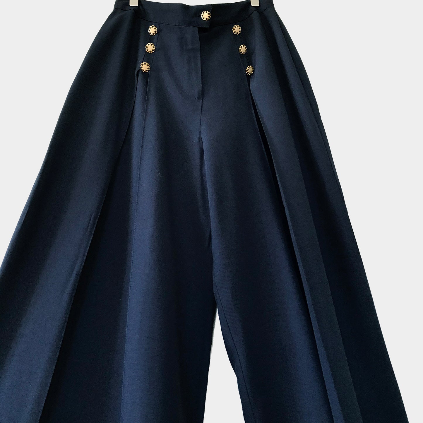 1990s Blue Naval Inspired Pleated Wide-Leg Pant