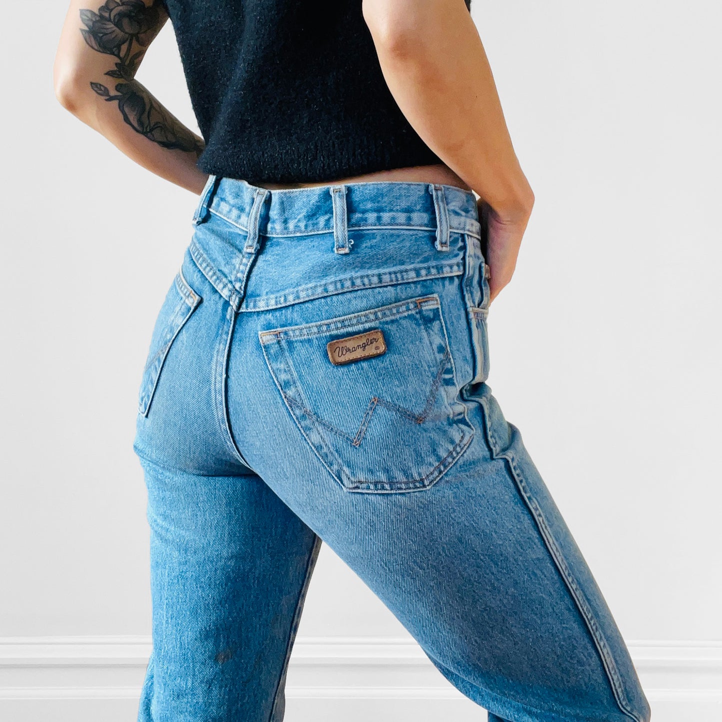 Faded Distressed Well-Worn Grunge Bootcut WRANGLER Denim Jeans