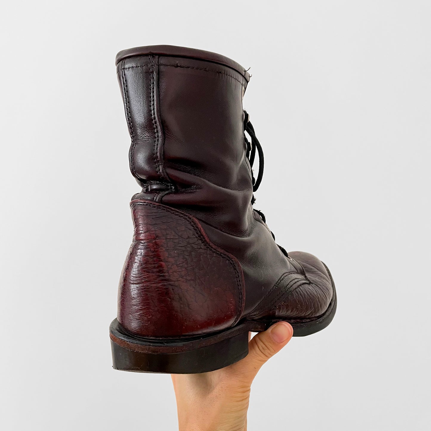 Well-Worn Maroon Leather Lace-Up Combat Riding Boots