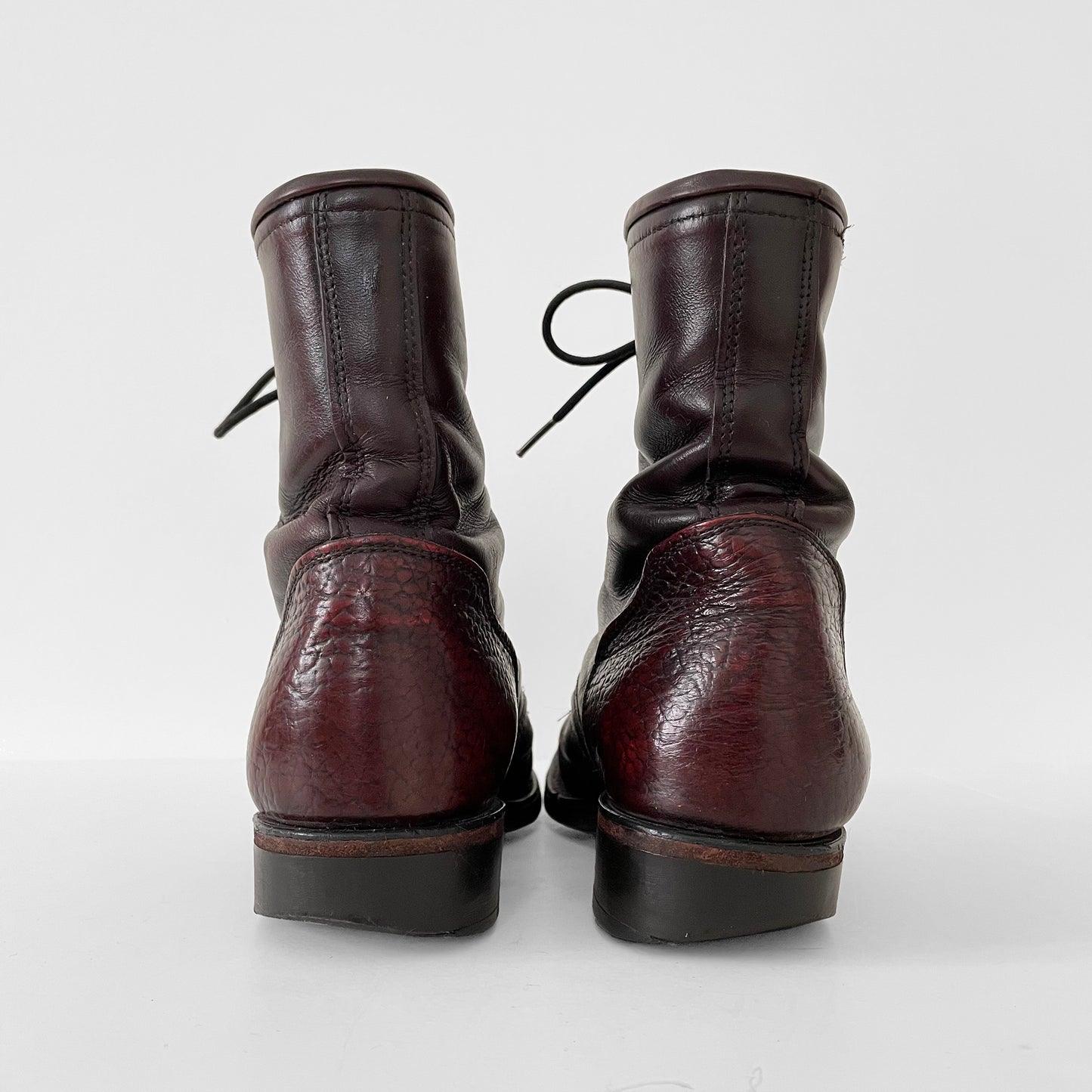 Well-Worn Maroon Leather Lace-Up Combat Riding Boots