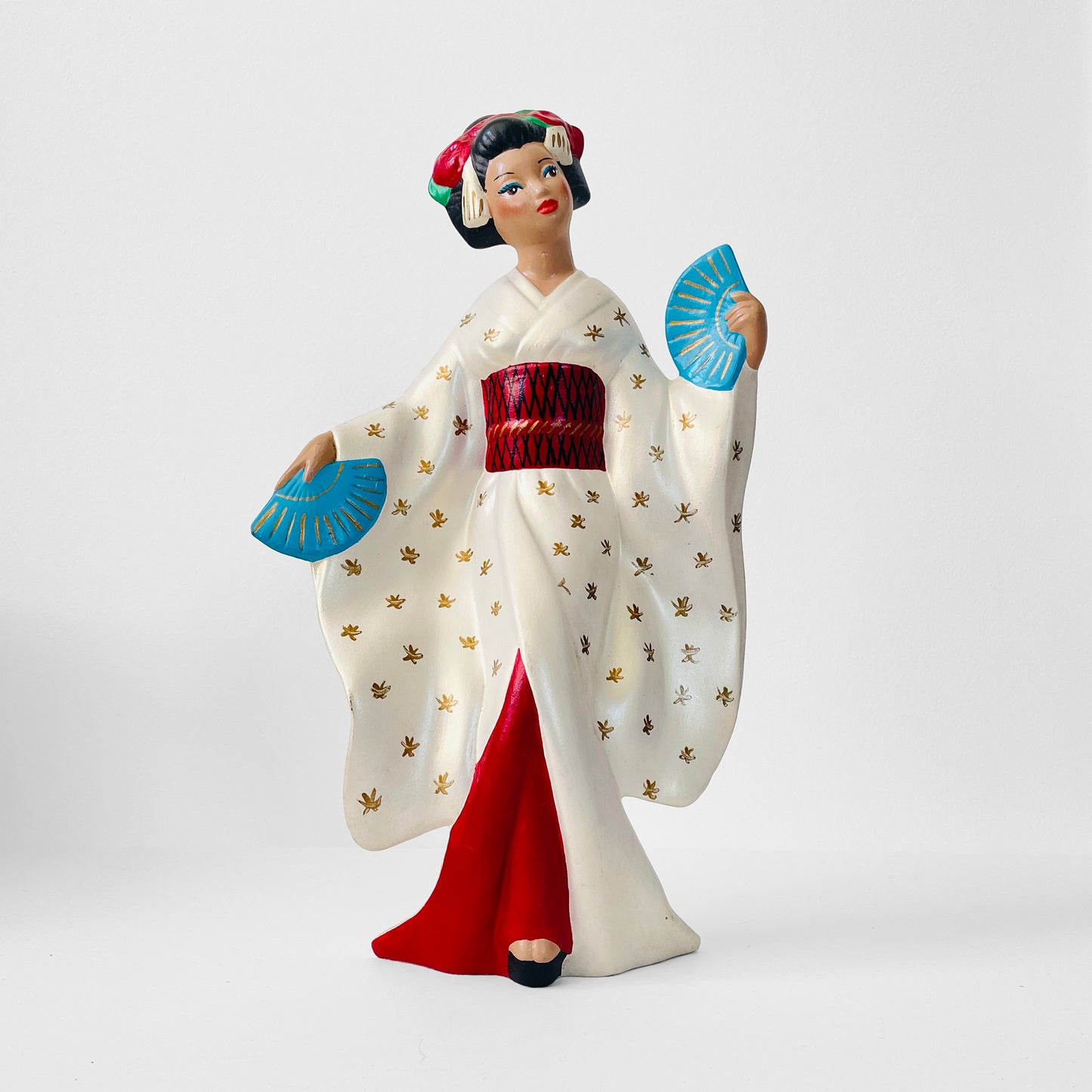 Mid-Century Porcelain Hand-Painted Japanese Geisha Statue