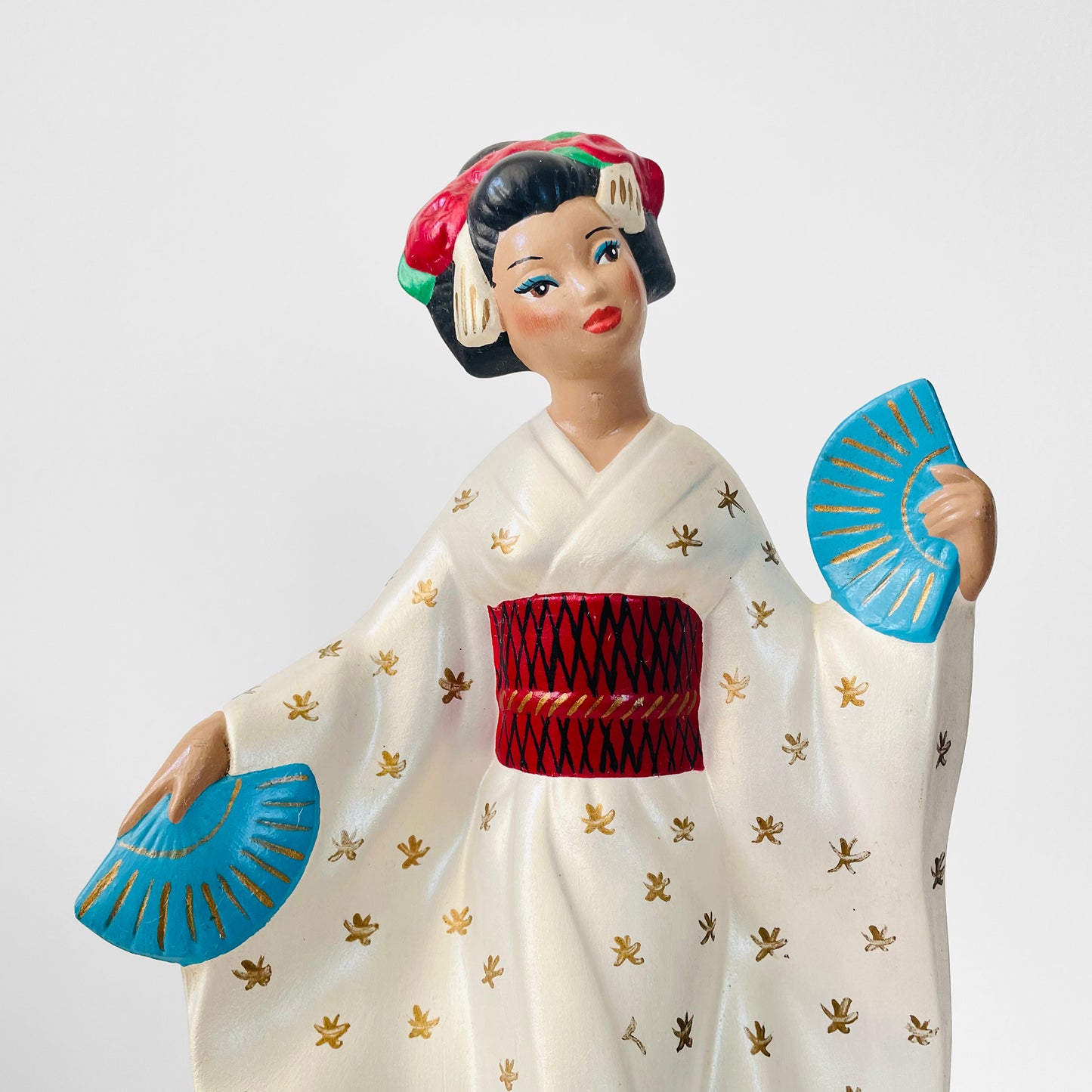 Mid-Century Porcelain Hand-Painted Japanese Geisha Statue