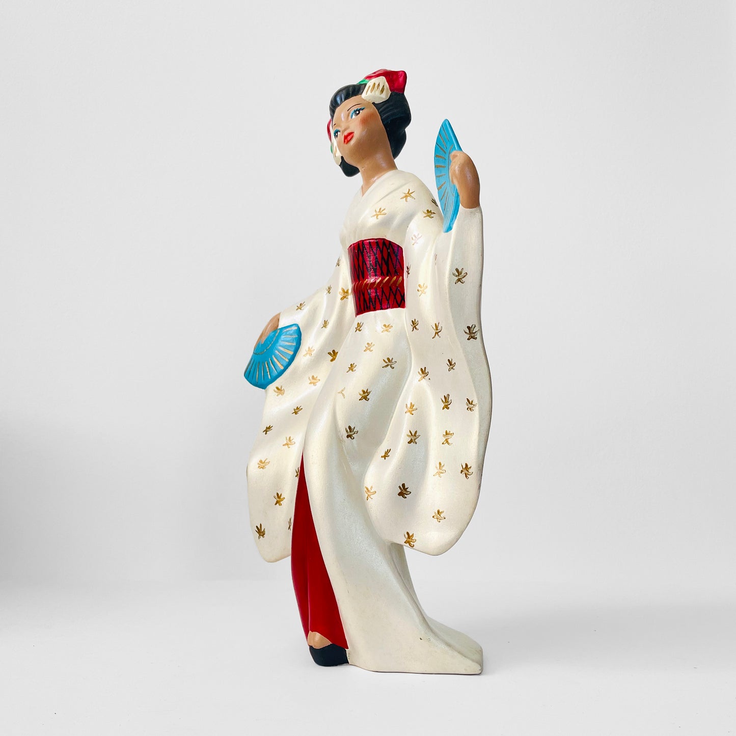 Mid-Century Porcelain Hand-Painted Japanese Geisha Statue