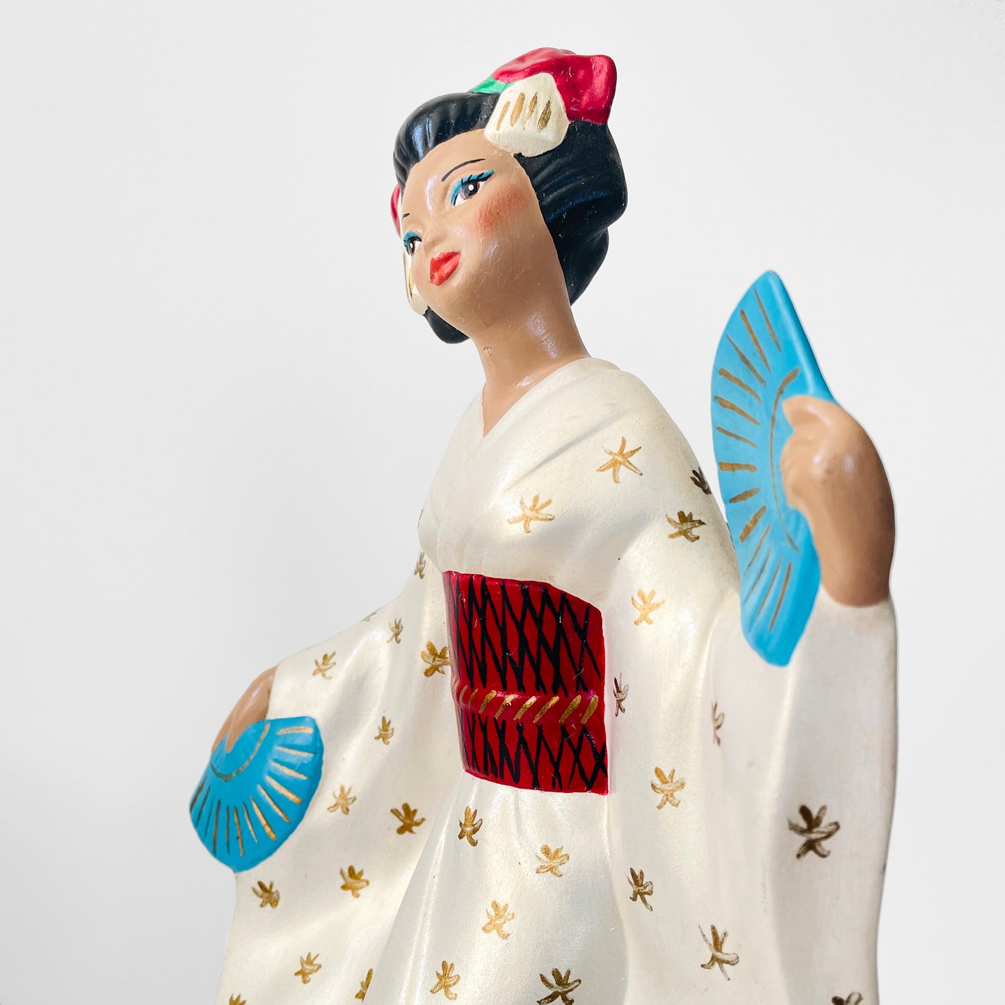 Mid-Century Porcelain Hand-Painted Japanese Geisha Statue