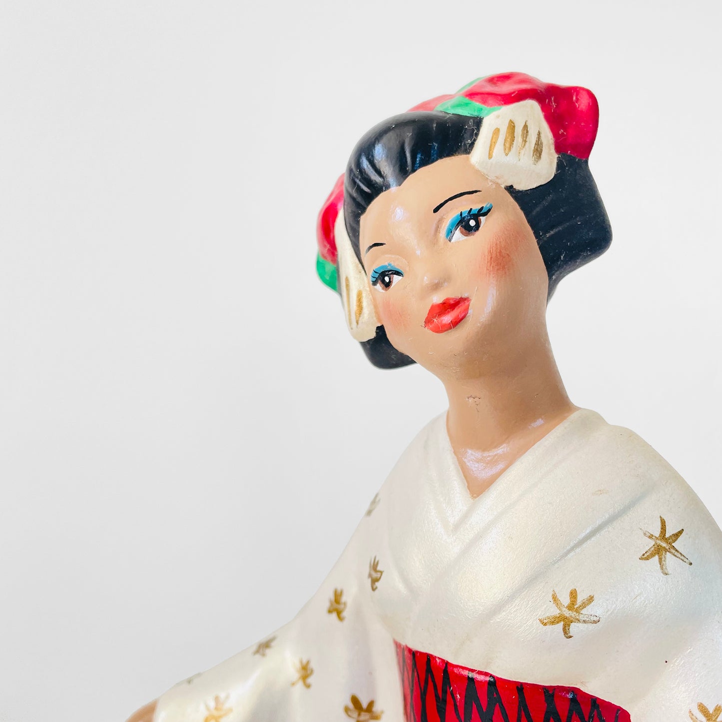 Mid-Century Porcelain Hand-Painted Japanese Geisha Statue