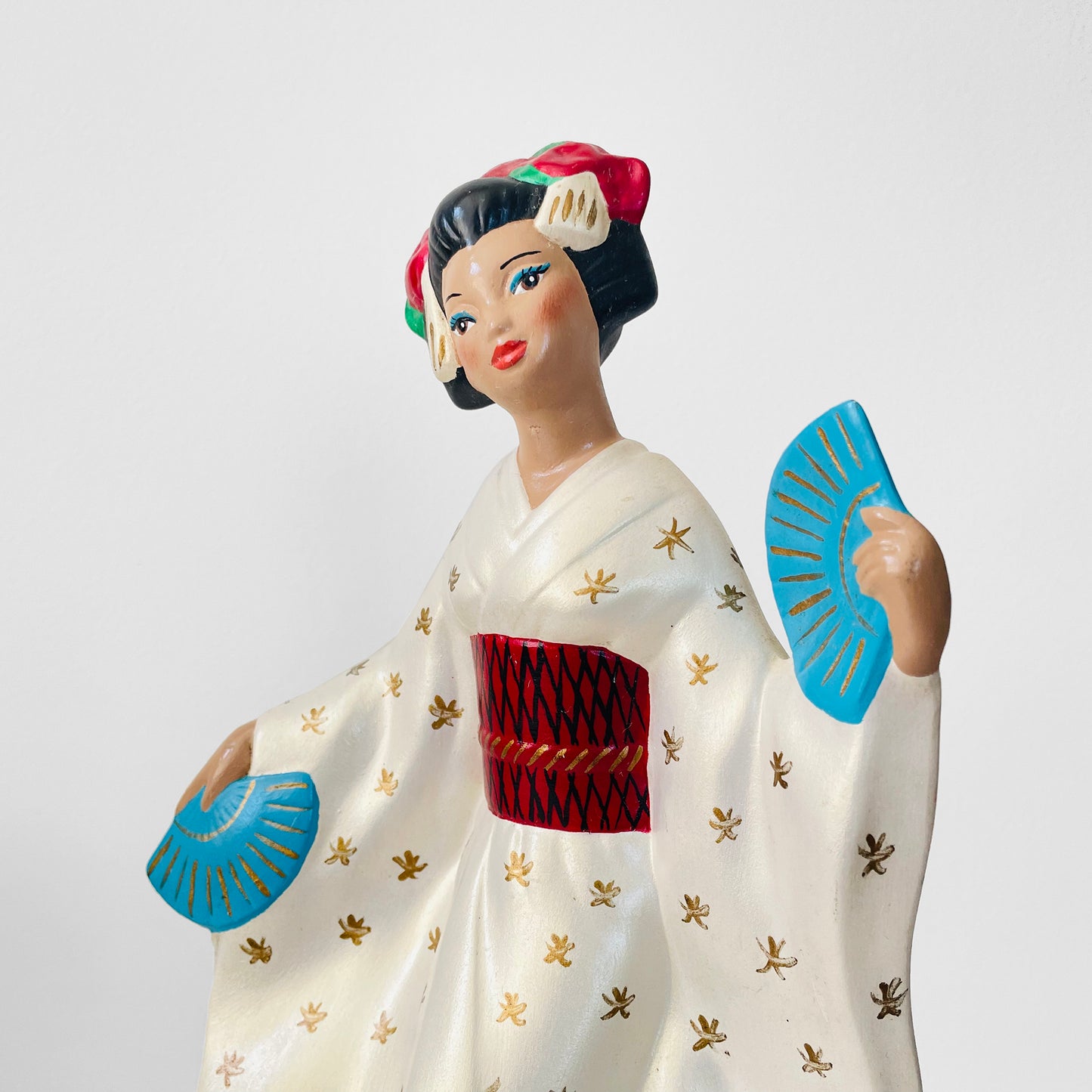 Mid-Century Porcelain Hand-Painted Japanese Geisha Statue